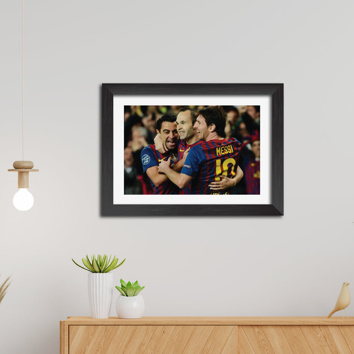Lionel Messi Xavi iniesta Barcelona Football Poster Framed Painting