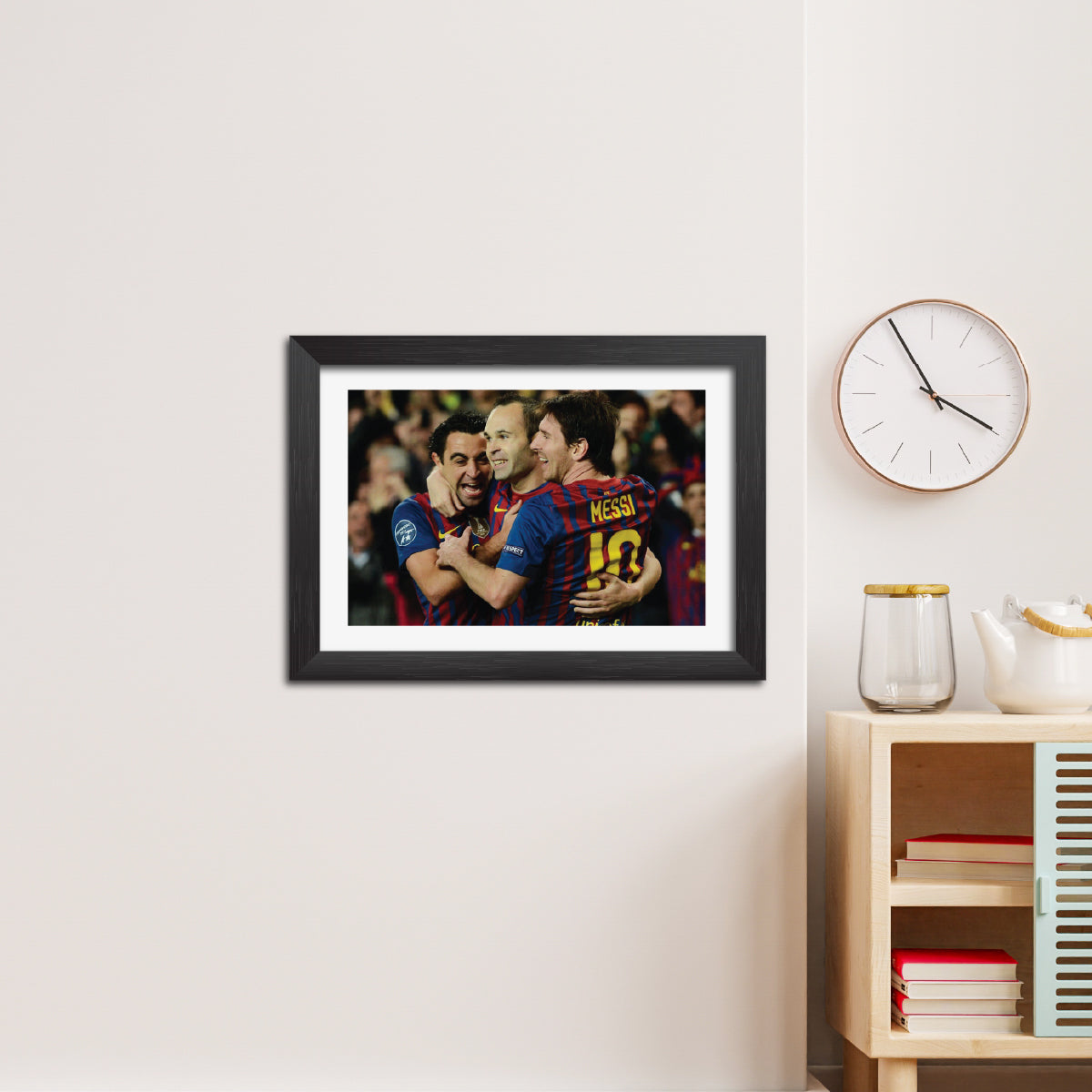 Lionel Messi Xavi iniesta Barcelona Football Poster Framed Painting