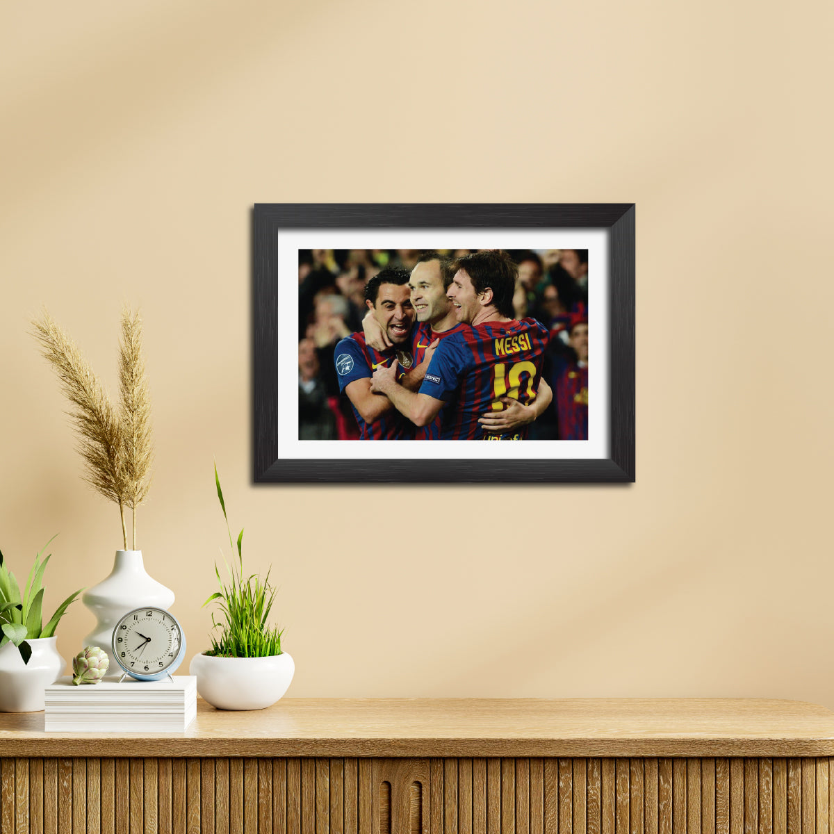 Lionel Messi Xavi iniesta Barcelona Football Poster Framed Painting
