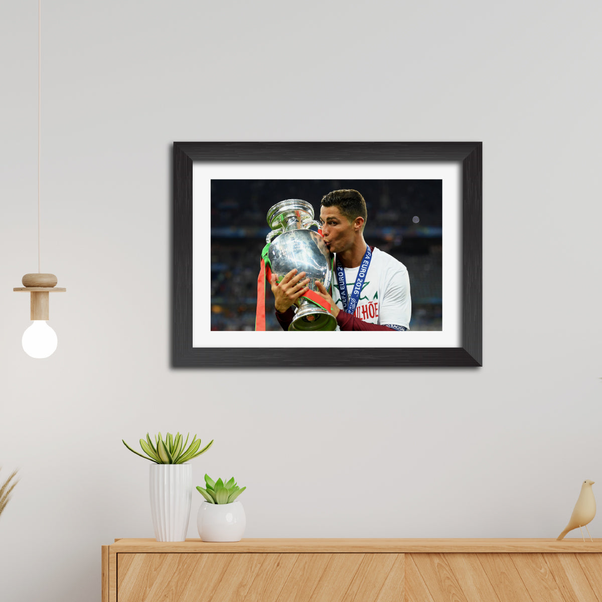 Cristiano Ronaldo Portugal Euro Celebration Football Poster Framed Painting