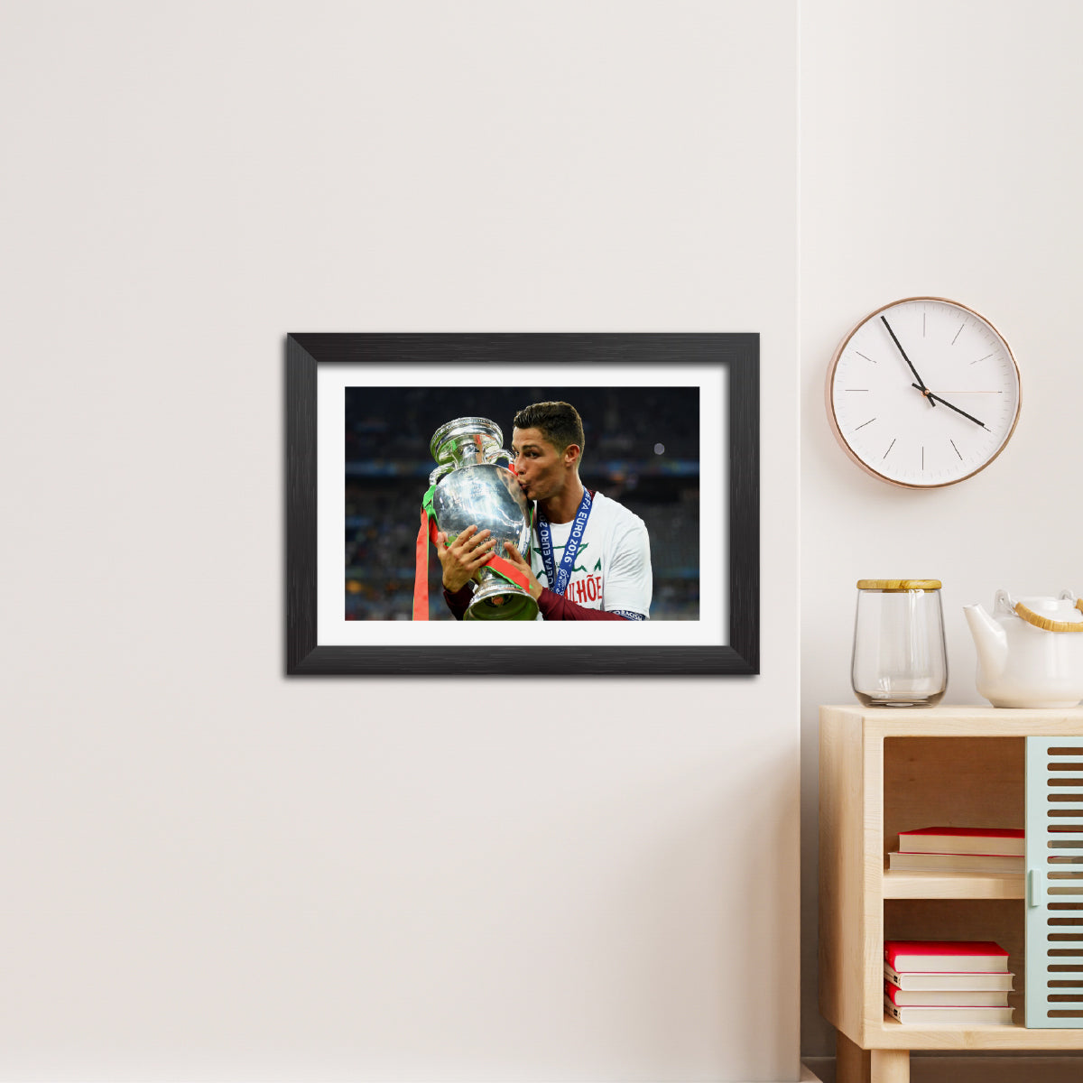 Cristiano Ronaldo Portugal Euro Celebration Football Poster Framed Painting