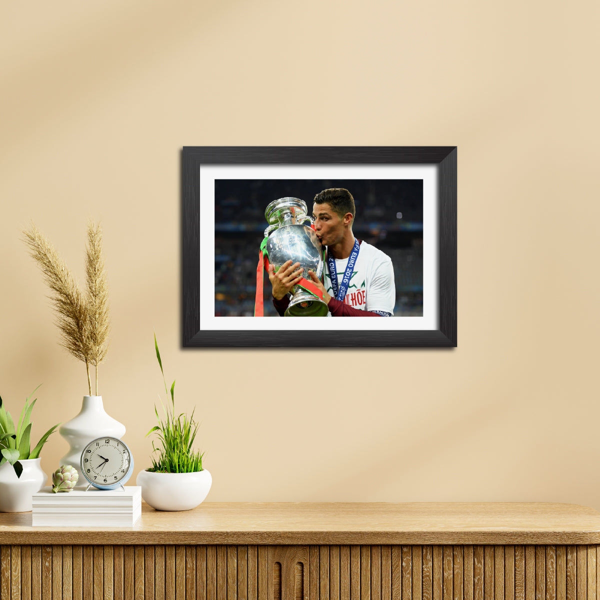 Cristiano Ronaldo Portugal Euro Celebration Football Poster Framed Painting