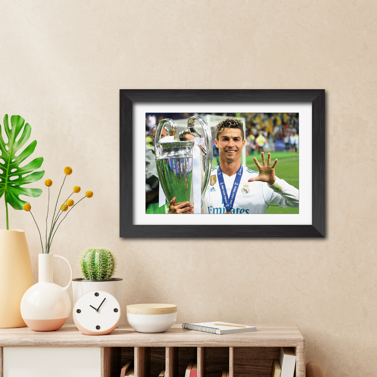 Cristiano Ronaldo UCL Celebration Real Madrid Football Poster Framed Painting