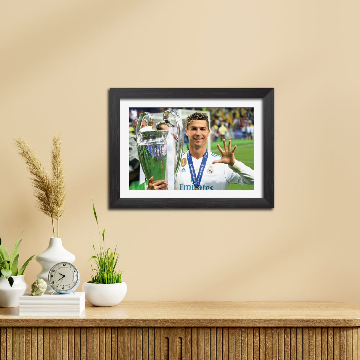 Cristiano Ronaldo UCL Celebration Real Madrid Football Poster Framed Painting