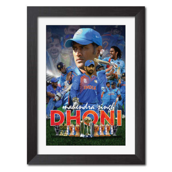 MS Dhoni India Cricket Team Poster Framed Painting