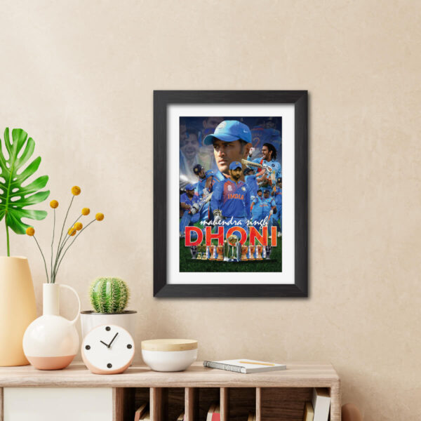 MS Dhoni India Cricket Team Poster Framed Painting - Image 3