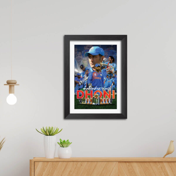 MS Dhoni India Cricket Team Poster Framed Painting - Image 4