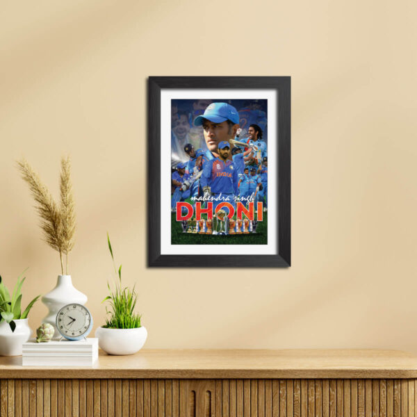 MS Dhoni India Cricket Team Poster Framed Painting - Image 2