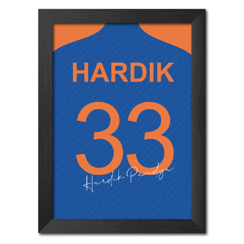 Hardik Pandya T20 Worldcup Jersey Poster Framed Painting