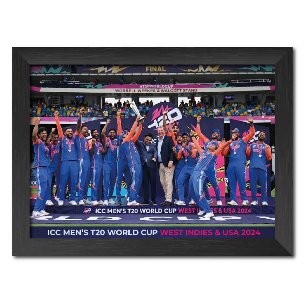 India Worldcup T20 Trophy Celebration Poster Framed Painting